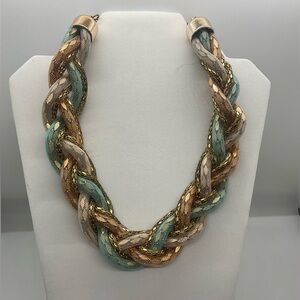JEROLLIN Mint/Gold Metal Mesh Wrapped BOLD Statement Necklace Beautiful WOW